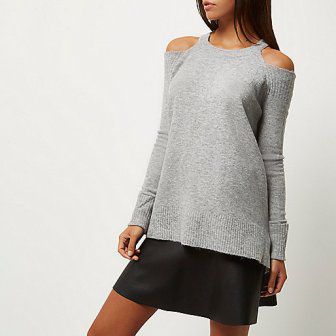 Grey knit cold shoulder jumper
